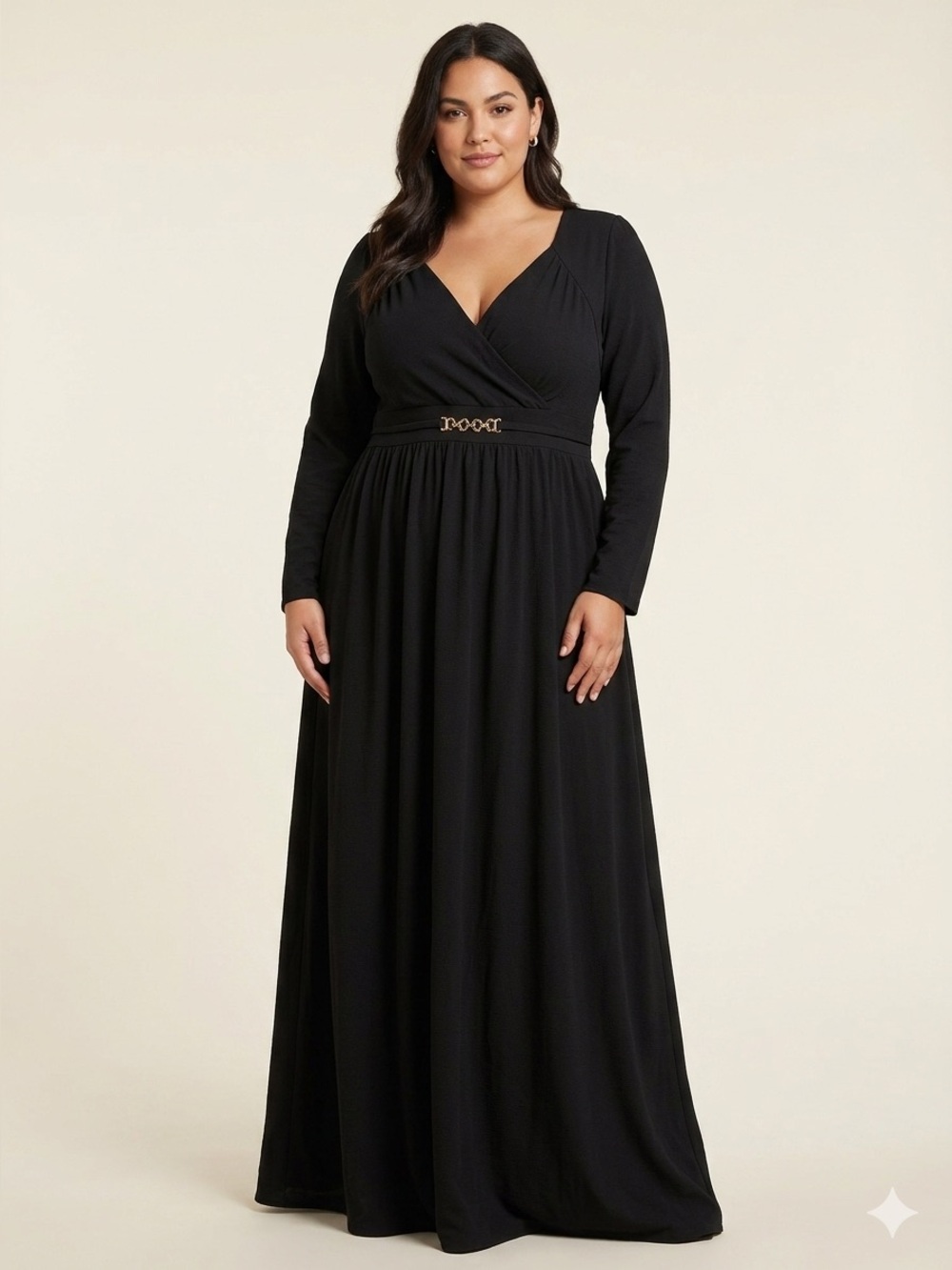 Monty Black Plus Size Wrap Maxi Dress Silver Hardware 4X